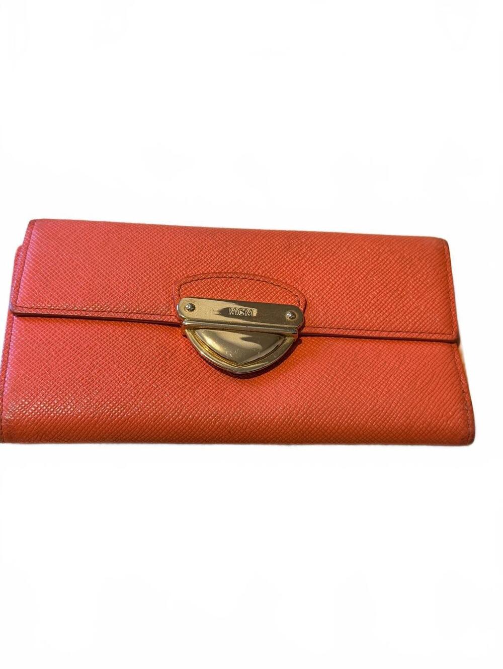 MCM Orange Leather Wallet with Gold-tone Clasp